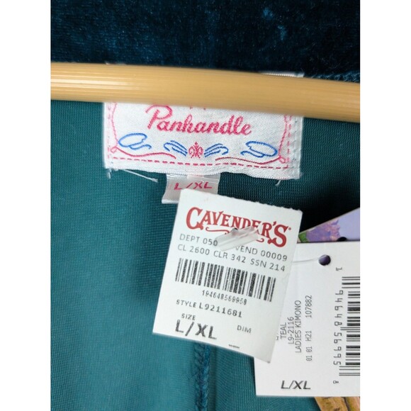 Panhandle Kimono Womens L/XL Teal Velvet Open Front Western Boho Style L8-2116 - Picture 6 of 12